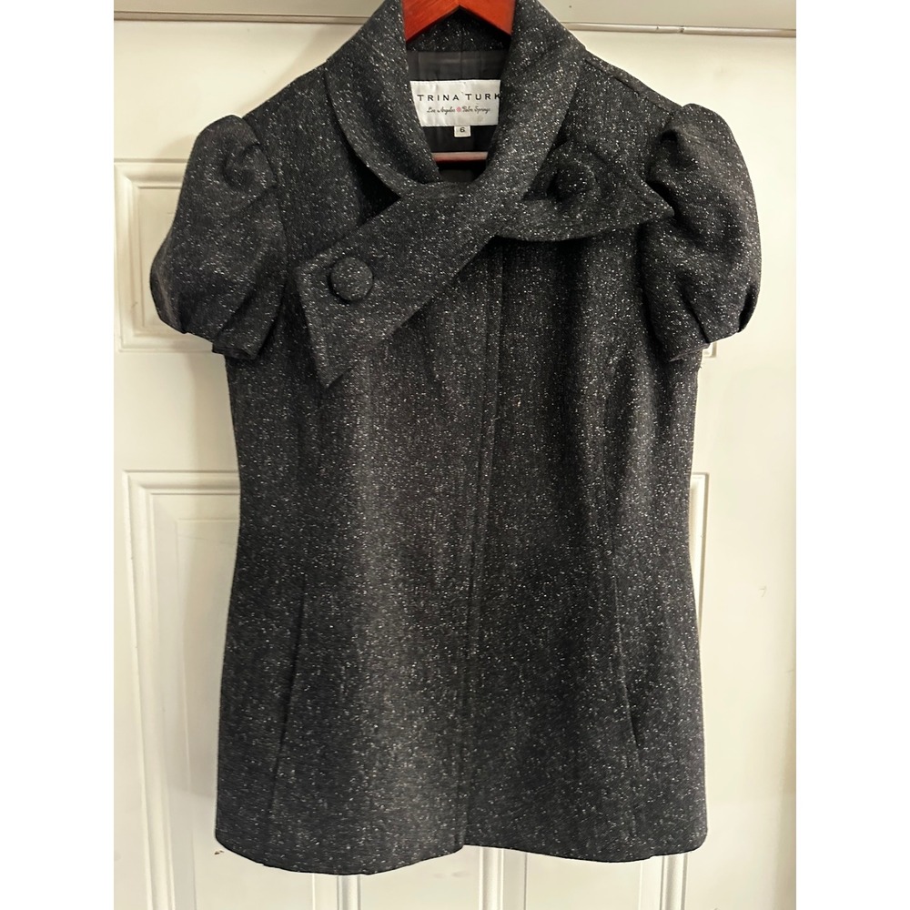 Short Sleeve Jacket By Trina Turk Tweed Size 6
